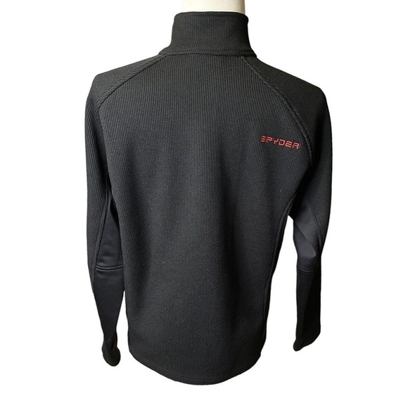 Spyder Men's 1/4 Zip Pullover, Heavyweight Black and Orange Waffle Knit Large - Picture 6 of 10